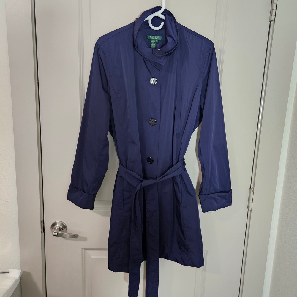 Lauren Ralph Lauren Womens Navy Blue Belted Trench Coat Jacket 1X Plus Size